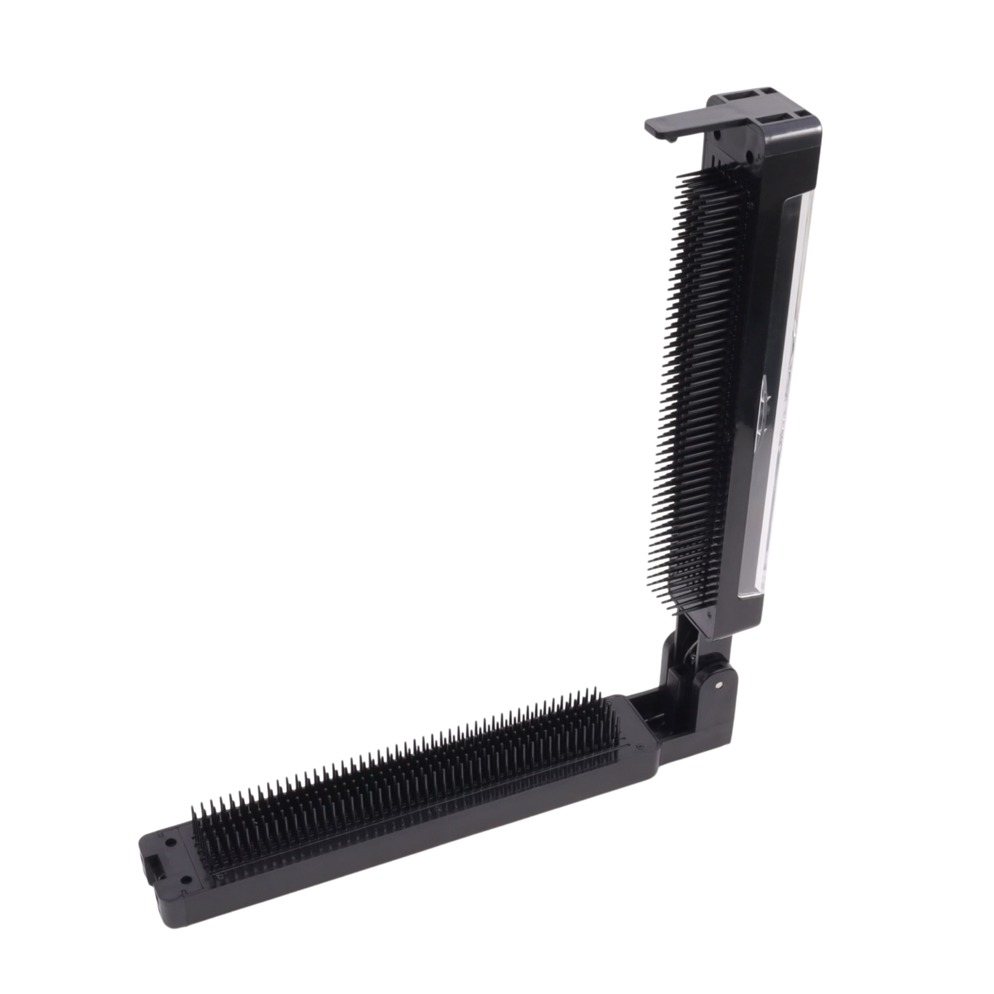 Alli Styles Assistant fully extended in an L-shape, showing dual rows of flexible teeth designed to hold pre-sectioned braiding hair securely.