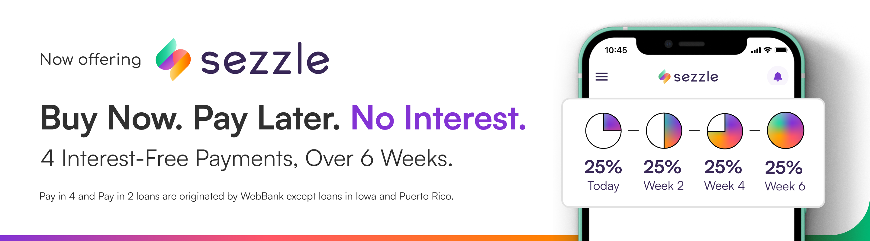 Sezzle buy now pay later banner on Evolving Textures website